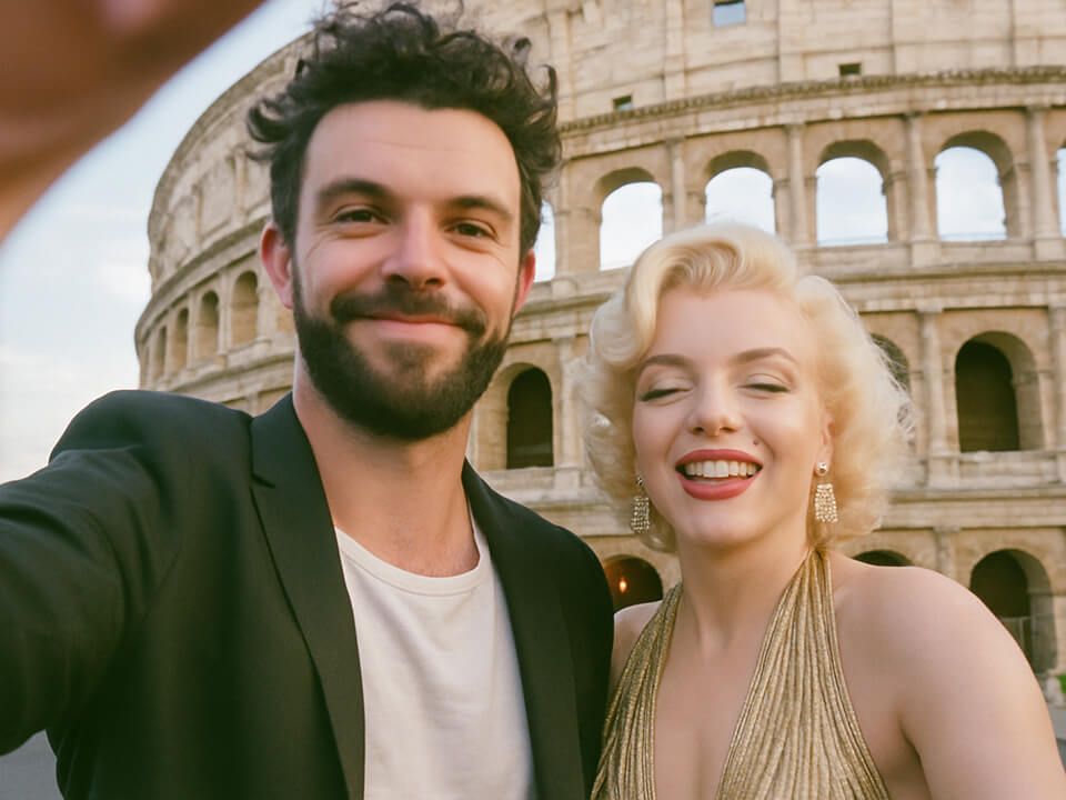 Ejemplo de selfie con famoso generada por IA